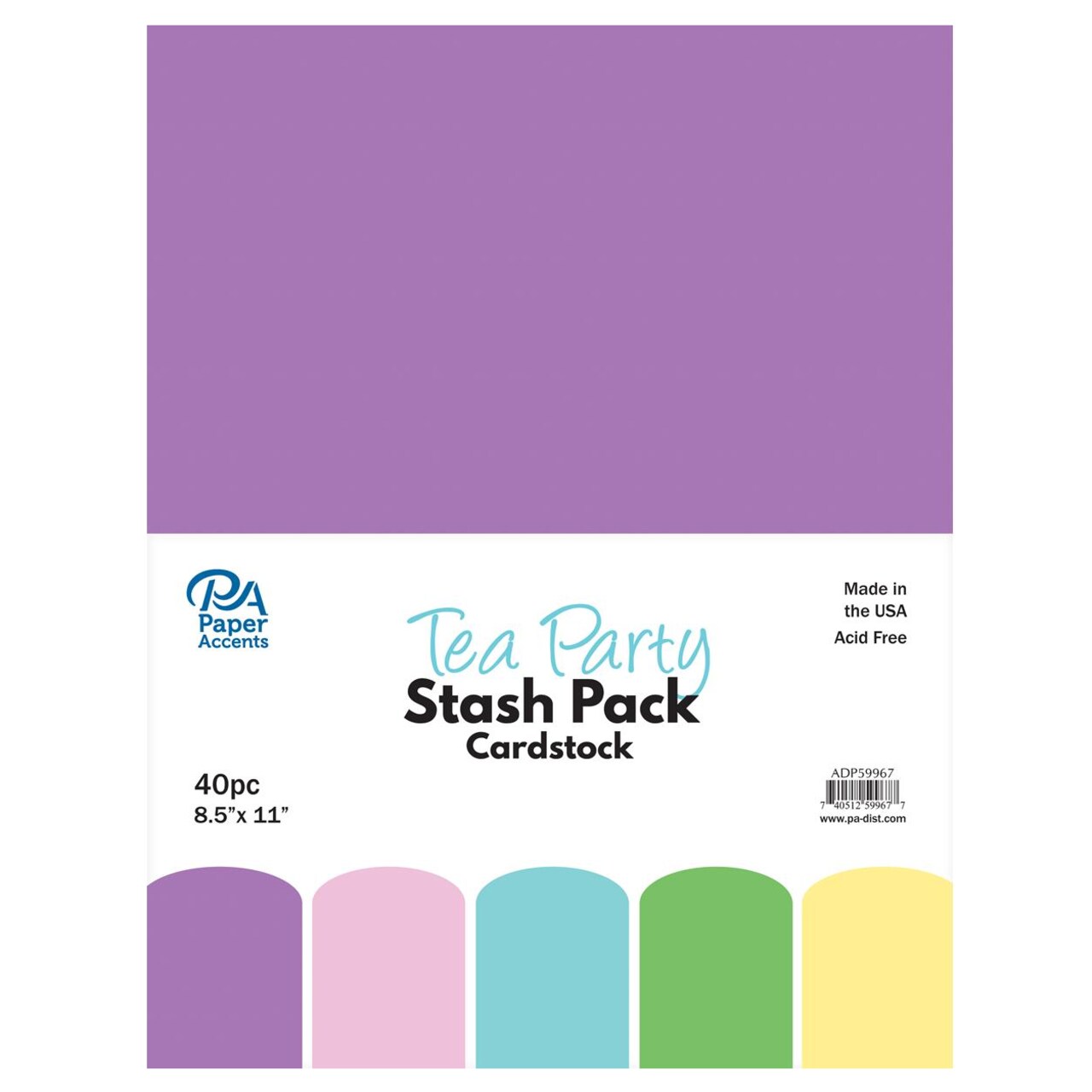 PA Paper Accents Stash Pack Cardstock Pack 8.5" x 11" Tea Party, colored cardstock paper for card making, scrapbooking, printing, quilling and crafts, 65lb., 40 pieces